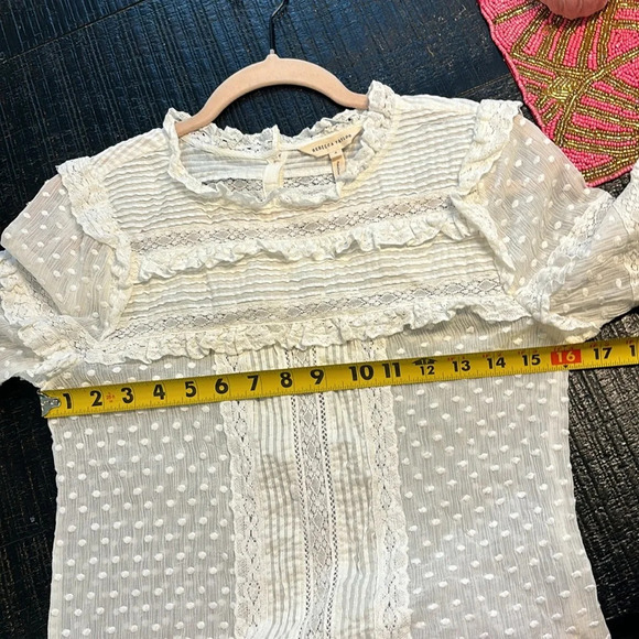 Rebecca Taylor Long Sleeve Moon Dot Embroidered Top in White size 4 - Picture 10 of 12